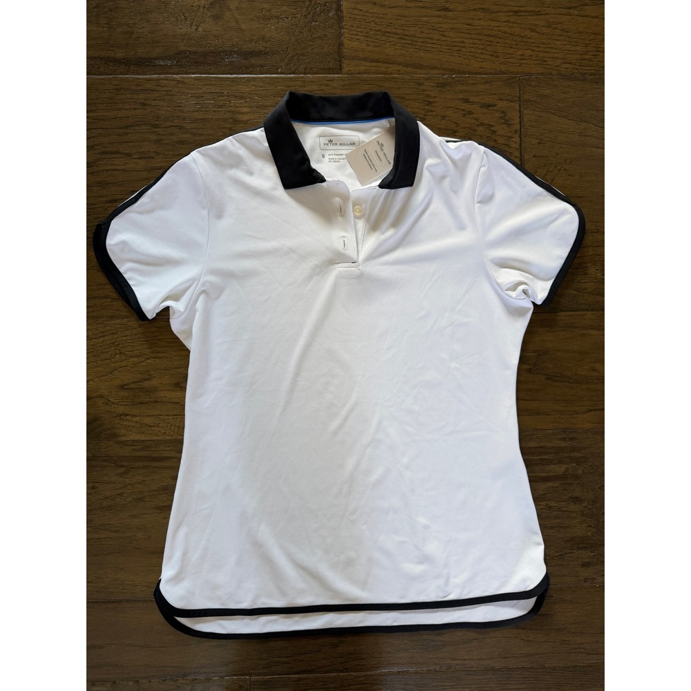 NWT Peter Millar Women's Polo Shirt - White with Black Trim Size Small Athletic